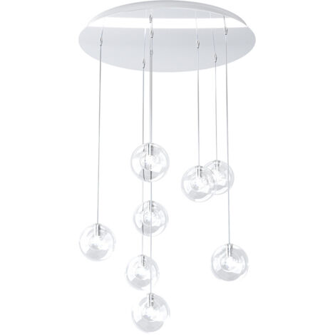 Sospensione Contemp Willow Metallo Cromo Vetro Trasparente 8 Luci G9