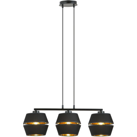 Sospensione Contemporanea 3 Luci Bellerofonte In Metallo Nero E Oro
