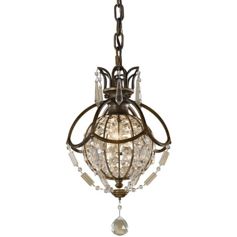 Sospensione Contemporanea Bellini Acciaio Bronzo Ossidato Cristallo 1 Luce E14