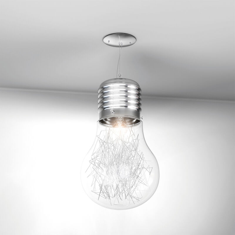 Image of Sospensione Contemporanea Big Lamp Metallo Cromo Vetro Trasp 1 Luce E27 - Cromo|Trasparente