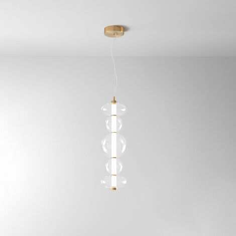 Sospensione Contemporanea Bubbles Alluminio Oro Vetro Trasparente Led 38W 3000K