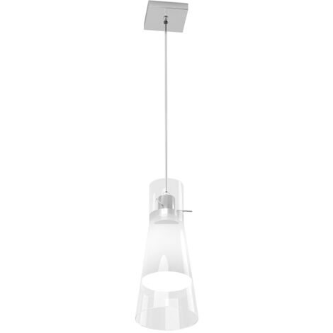 Sospensione Contemporanea Cone Metallo Cromo Vetro Bianco Satinato 1 Luce E27