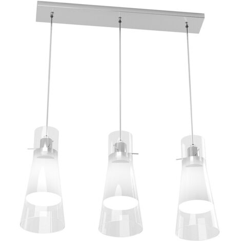 Sospensione Contemporanea Cone Metallo Cromo Vetro Bianco Satinato 3 Luci E27