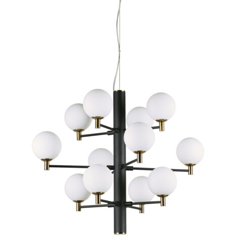 Sospensione Contemporanea Copernico Metallo Nero 12 Luci 3W 3000K Luce Calda
