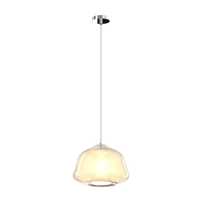 Image of Top-light - Sospensione Contemporanea Double Skin Alpha Metallo Cromo Vetro Ambra 1 Luce E27 - Ambra