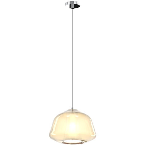 Sospensione Contemporanea Double Skin Alpha Metallo Cromo Vetro Ambra 1 Luce E27