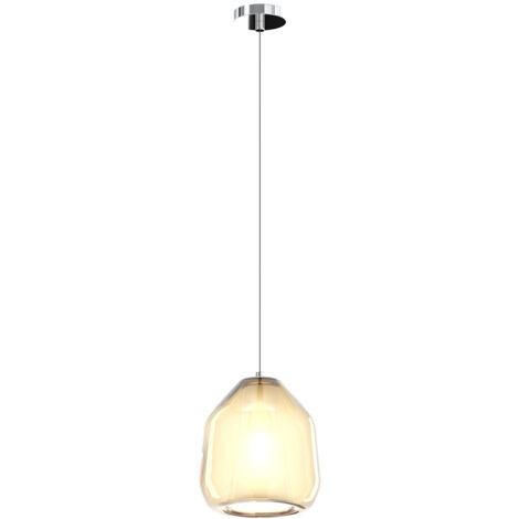 Sospensione Contemporanea Double Skin Beta Metallo Cromo Vetro Ambra 1 Luce E27