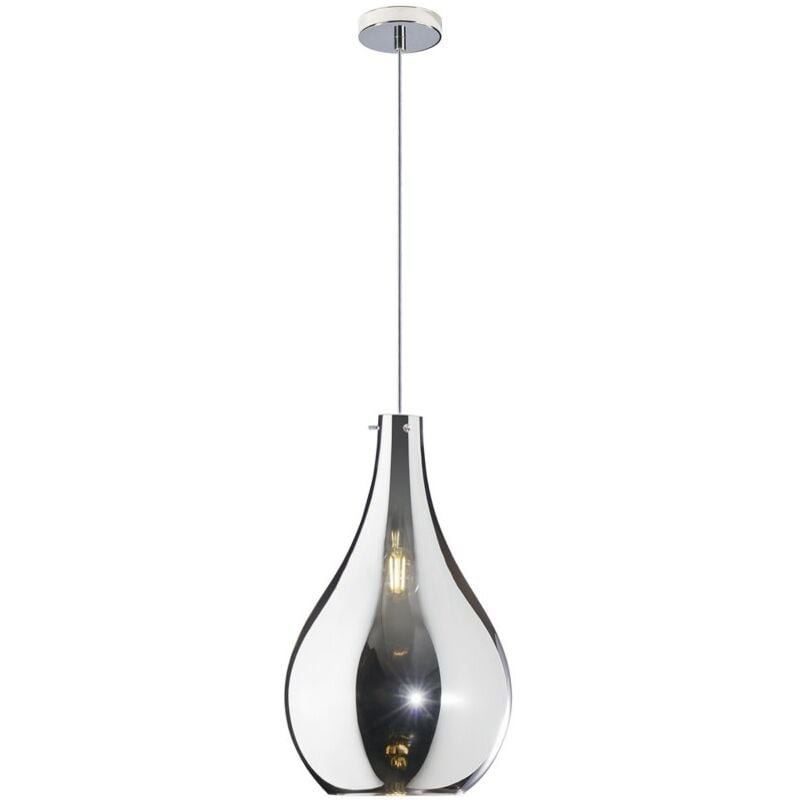 Image of Sospensione Contemporanea Drop Metallo Cromo Vetro Cromo 1 Luce E14 D.22Cm - Cromo