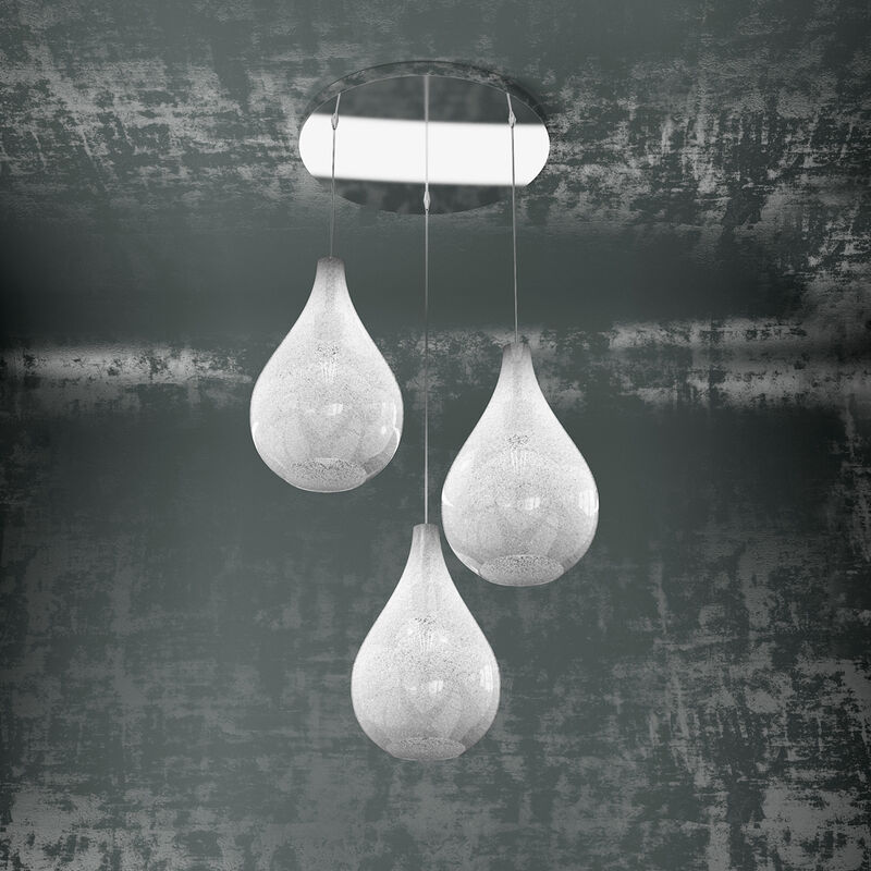 Image of Sospensione Contemporanea Drop Metallo Cromo Vetro Grigio 3 Luci E14 - Grigio