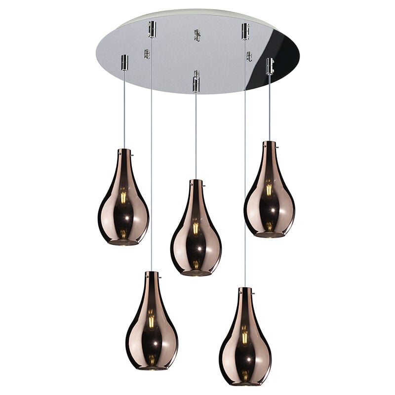 Image of Top-light - Sospensione Contemporanea Drop Metallo Cromo Vetro Rame 5 Luci E14 - Rame