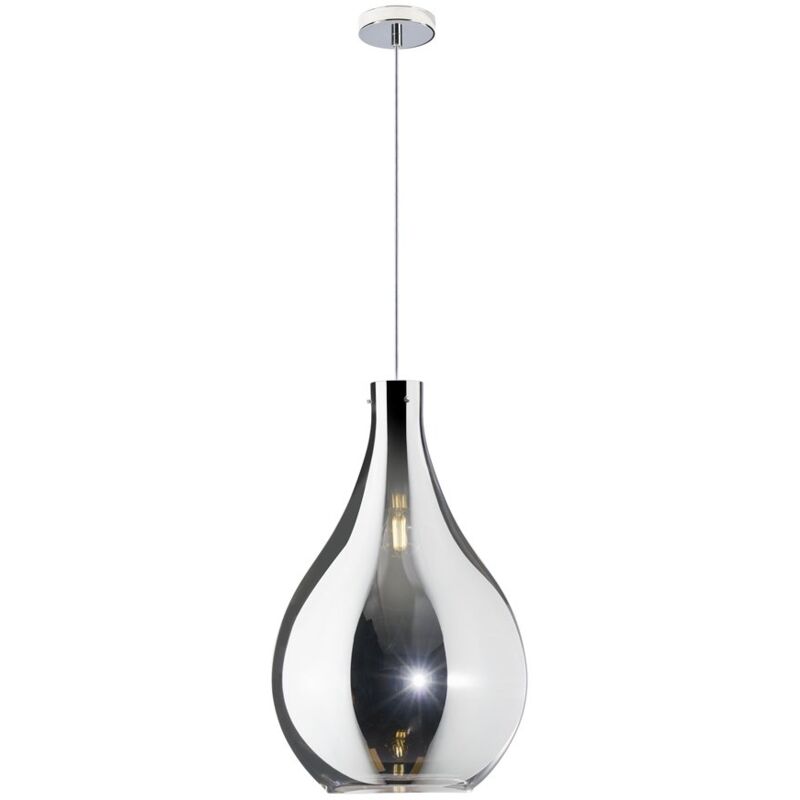 Image of Sospensione Contemporanea Drop Metallo e Vetro Cromo 1 Luce E14 D.26Cm - Cromo