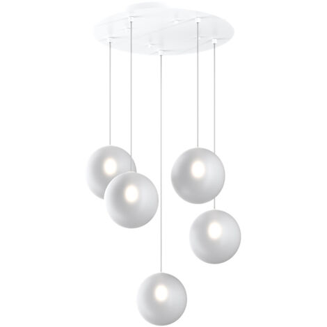 Sospensione Contemporanea Eclipse Metallo Bianco Vetro Bianco Fog 5 Luci G9