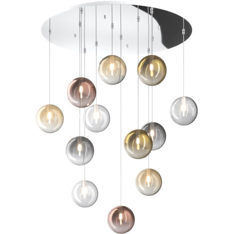 Sospensione Contemporanea Eclipse Metallo Cromo Vetro Multicolor 12 Luci G9