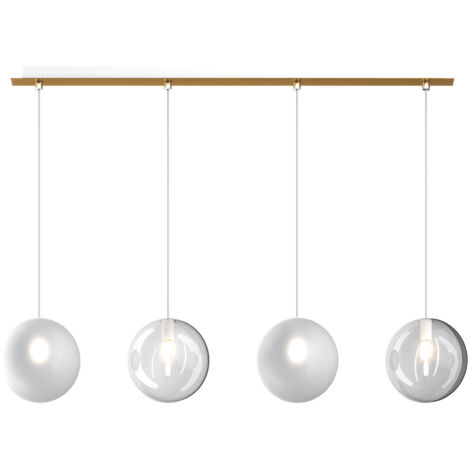 Sospensione Contemporanea Eclipse Metallo Ottone Sat Vetro Bianco Fog 4 Luci G9