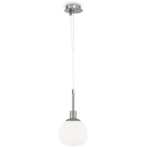Sospensione Contemporanea Erich Metallo Nichel 1 Luce E Diffusore Bianco