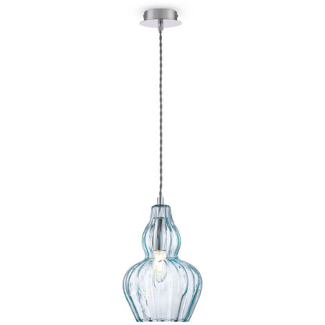 Sospensione Contemporanea Eustoma Metallo Nichel 1 Luce Diffusore Vetro Blu
