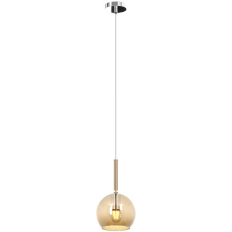 Sospensione Contemporanea Future Metallo Cromo Vetro Ambra 1 Luce E27 D.15Cm