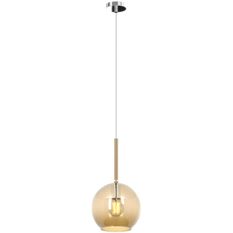Sospensione Contemporanea Future Metallo Cromo Vetro Ambra 1 Luce E27 D.20Cm