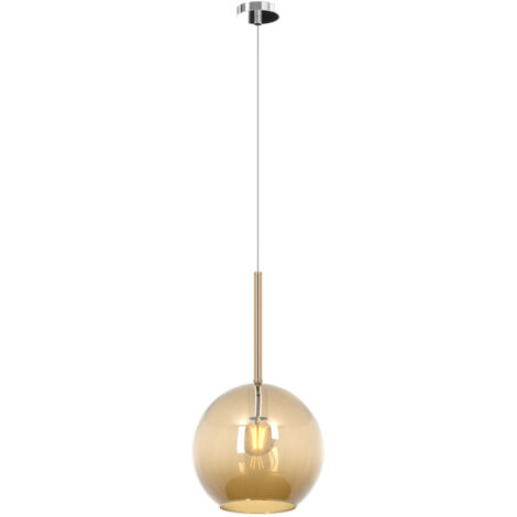 Sospensione Contemporanea Future Metallo Cromo Vetro Ambra 1 Luce E27 D.25Cm