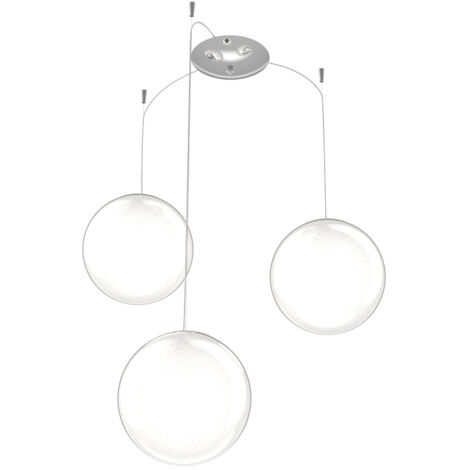 Sospensione Contemporanea Glitter Metallo Cromo Vetro Soffiato Trasp 3 Luci E14