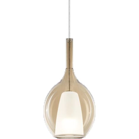 Sospensione Contemporanea Kalique Vetro Ambra Bianco E Cromo 1 Luce E27 H36Cm