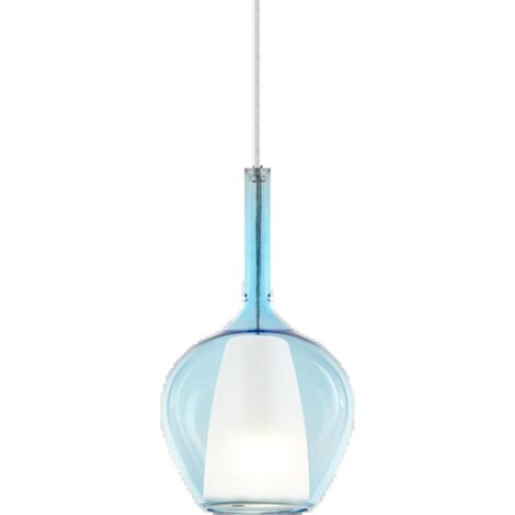 Sospensione Contemporanea Kalique Vetro Azzurro Bianco E Cromo 1 Luce E27 H33Cm