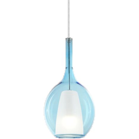 Sospensione Contemporanea Kalique Vetro Azzurro Bianco E Cromo 1 Luce E27 H36Cm