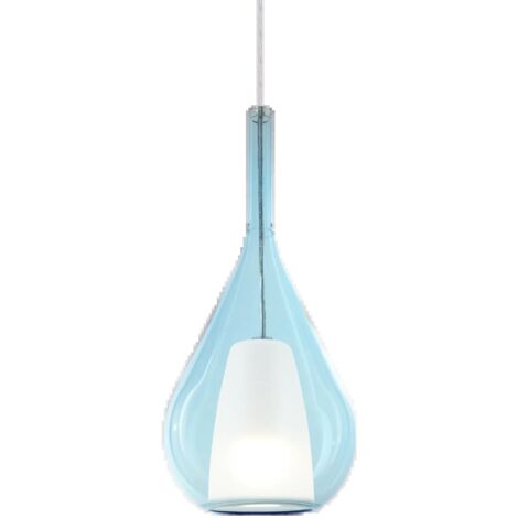 Sospensione Contemporanea Kalique Vetro Azzurro Bianco E Cromo 1 Luce E27 H40Cm