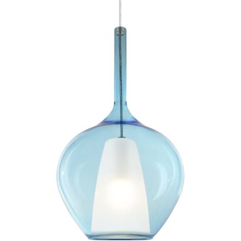 Sospensione Contemporanea Kalique Vetro Azzurro Bianco E Cromo 1 Luce E27 H50Cm