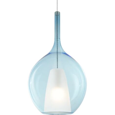 Sospensione Contemporanea Kalique Vetro Azzurro Bianco E Cromo 1 Luce E27 H53Cm