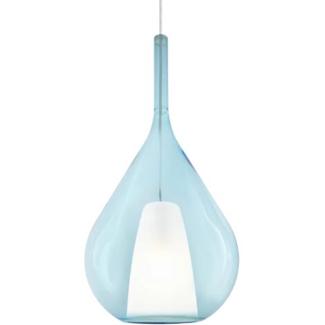 Sospensione Contemporanea Kalique Vetro Azzurro Bianco E Cromo 1 Luce E27 H59Cm