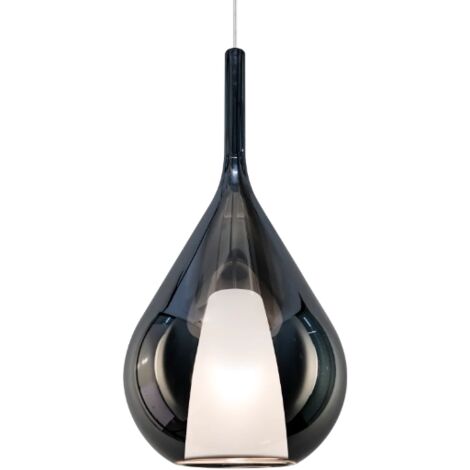 Sospensione Contemporanea Kalique Vetro Fumè Bianco E Cromo 1 Luce E27 H59Cm