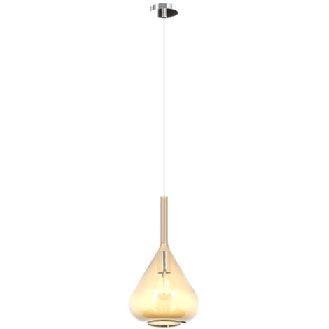 Sospensione Contemporanea Kona Metallo Cromo Vetro Ambra 1 Luce E27