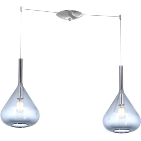 Sospensione Contemporanea Kona Metallo Cromo Vetro Blu 2 Luci E27