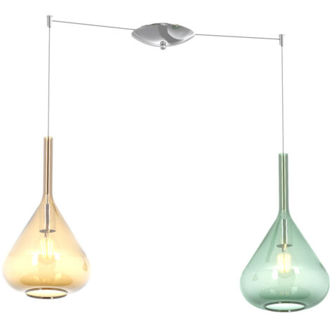 Sospensione Contemporanea Kona Metallo Cromo Vetro Multicolor 2 Luci E27