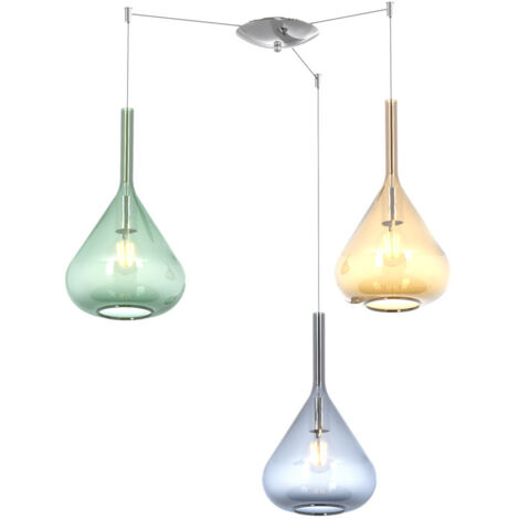 Sospensione Contemporanea Kona Metallo Cromo Vetro Multicolor 3 Luci E27