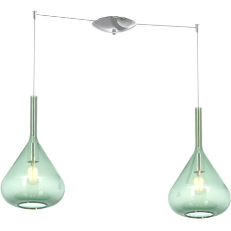 Sospensione Contemporanea Kona Metallo Cromo Vetro Verde 2 Luci E27