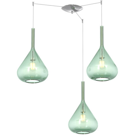 Sospensione Contemporanea Kona Metallo Cromo Vetro Verde 3 Luci E27