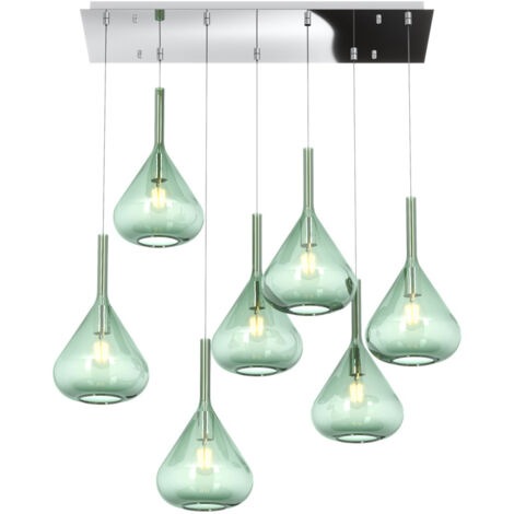 Sospensione Contemporanea Kona Metallo Cromo Vetro Verde 7 Luci E27