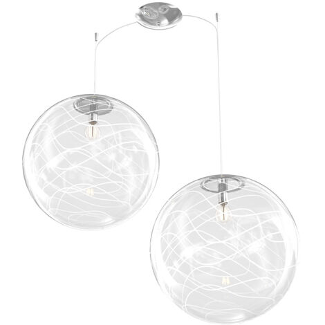 Sospensione Contemporanea Moon Metallo Cromo Vetro Bianco 2 Luci E27 D.40Cm