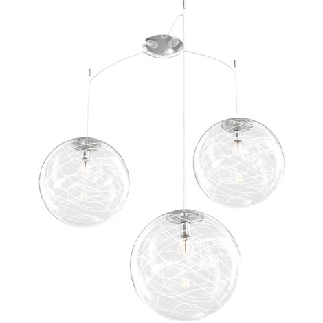 Sospensione Contemporanea Moon Metallo Cromo Vetro Bianco 3 Luci E27 D.30Cm
