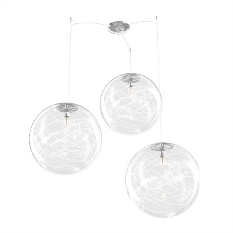 Sospensione Contemporanea Moon Metallo Cromo Vetro Bianco 3 Luci E27 D.40Cm