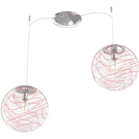 Sospensione Contemporanea Moon Metallo Cromo Vetro Rosso 2 Luci E27 D.30Cm