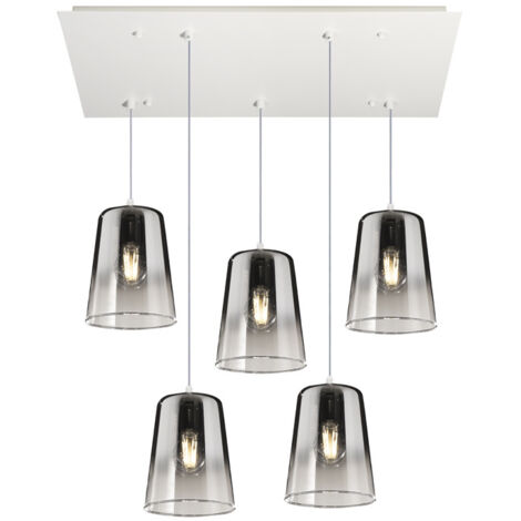 Sospensione Contemporanea Rett. Shaded Metallo Bianco Vetro Cromo 5 Luci E27