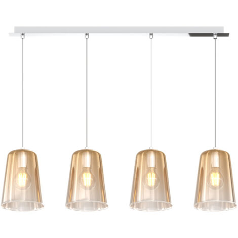 Sospensione Contemporanea Rett. Shaded Metallo Cromo Vetro Ambra 4 Luci E27