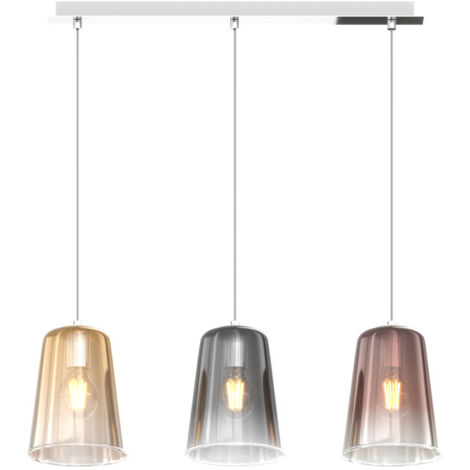 Sospensione Contemporanea Rett. Shaded Metallo Cromo Vetro Multicolor 3 Luci E27