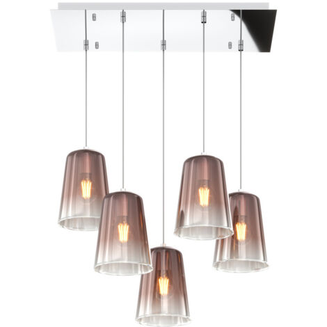 Sospensione Contemporanea Rett. Shaded Metallo Cromo Vetro Rame 5 Luci E27
