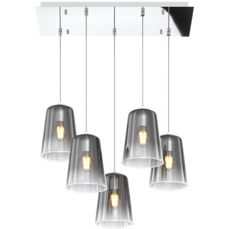 Sospensione Contemporanea Rett. Shaded Metallo E Vetro Cromo 5 Luci E27