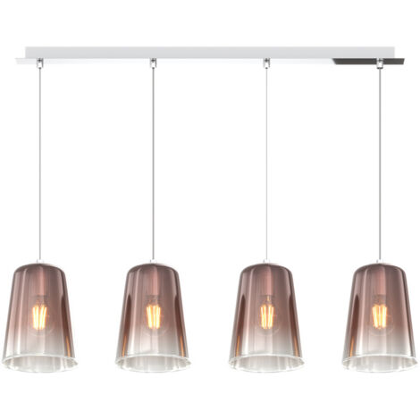 Sospensione Contemporanea Rett. Shaded Metallo Rame Vetro Cromo 4 Luci E27