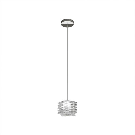 Sospensione Contemporanea Rubik Metallo Cromo Diffusore Cristallo 1 Luce G9